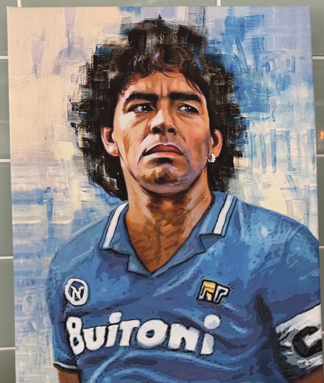 Hand-painted Maradona portrait on canvas